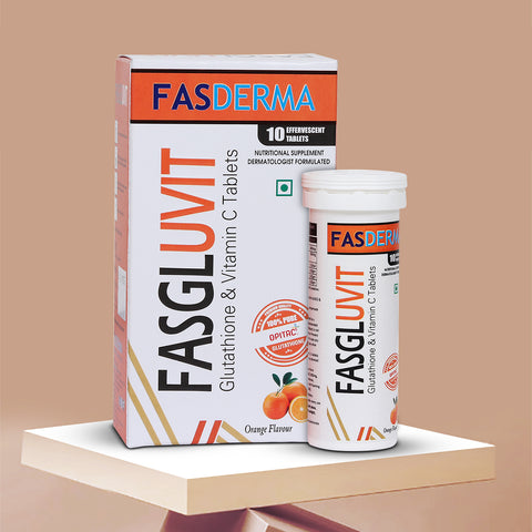 FasGLuvit ( OPITAC ) - Glutathione & Vitamin C Tablets - Effervescent Tablets - Skin Glow - 10 Tablets - Orange Flavour Fasderma India